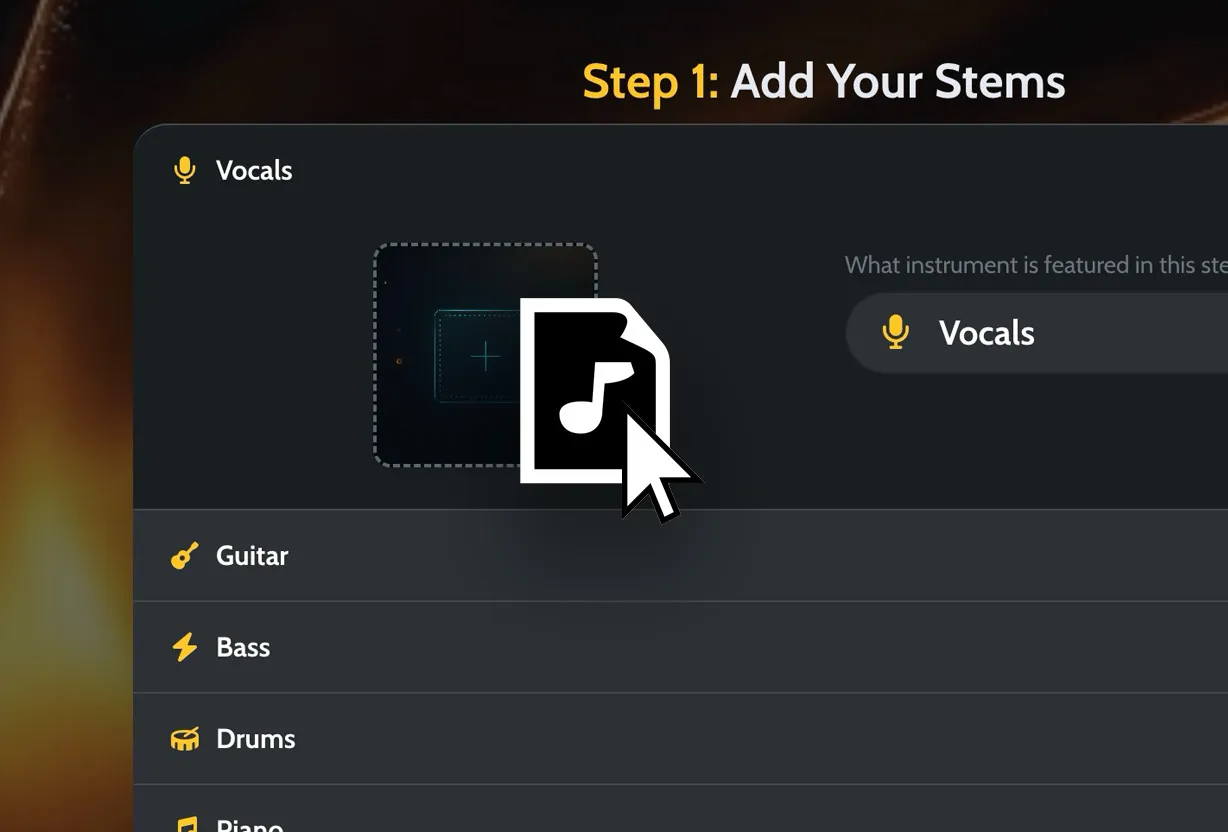 AI auto stem mixing upload interface for multitrack stems