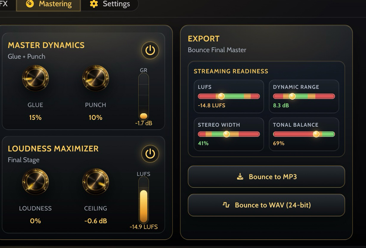 Moozix Smart DAW mastering and export workflow