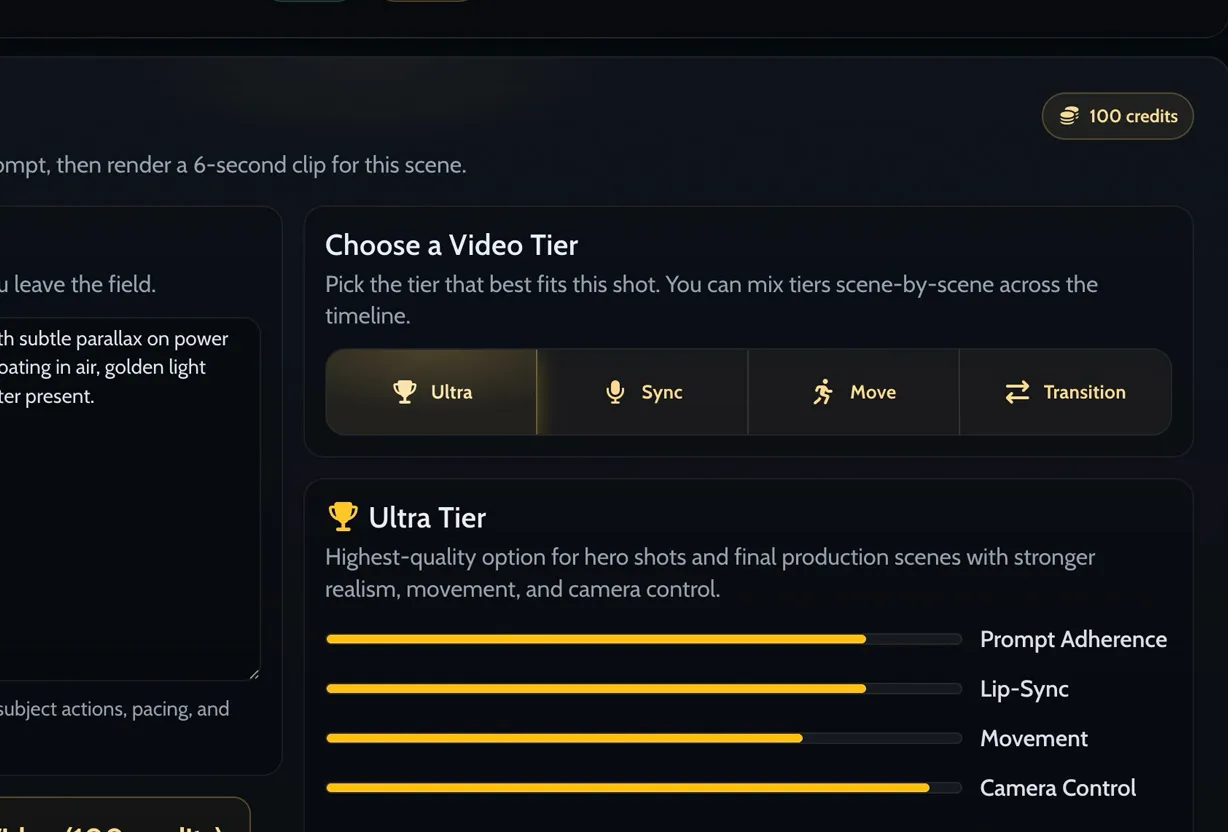 Moozix multi-tier scene generation options